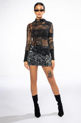 TRUST ISSUES LONG SLEEVE MOCK NECK PATCHWORK TOP