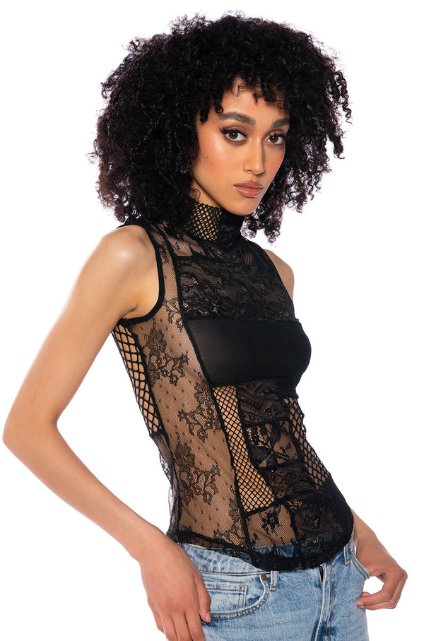 TRUST ISSUES MOCK NECK PATCHWORK TANK