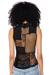 TRUST ISSUES MOCK NECK PATCHWORK TANK