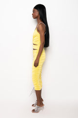 TRY ME ADJUSTABLE LENGTH MIDI RUCHED DRESS