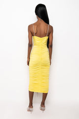 TRY ME ADJUSTABLE LENGTH MIDI RUCHED DRESS