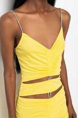 TRY ME ADJUSTABLE LENGTH MIDI RUCHED DRESS