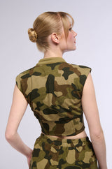 TRY TO FIND ME ZIP FRONT CAMO TOP