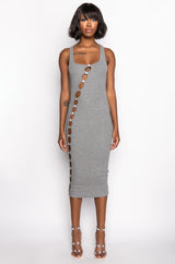 TULUM CUT OUT RHINESTONE RIBBED MIDI DRESS