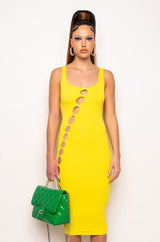 TULUM CUT OUT RHINESTONE RIBBED MIDI DRESS