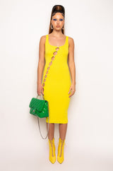 TULUM CUT OUT RHINESTONE RIBBED MIDI DRESS