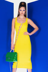 TULUM CUT OUT RHINESTONE RIBBED MIDI DRESS