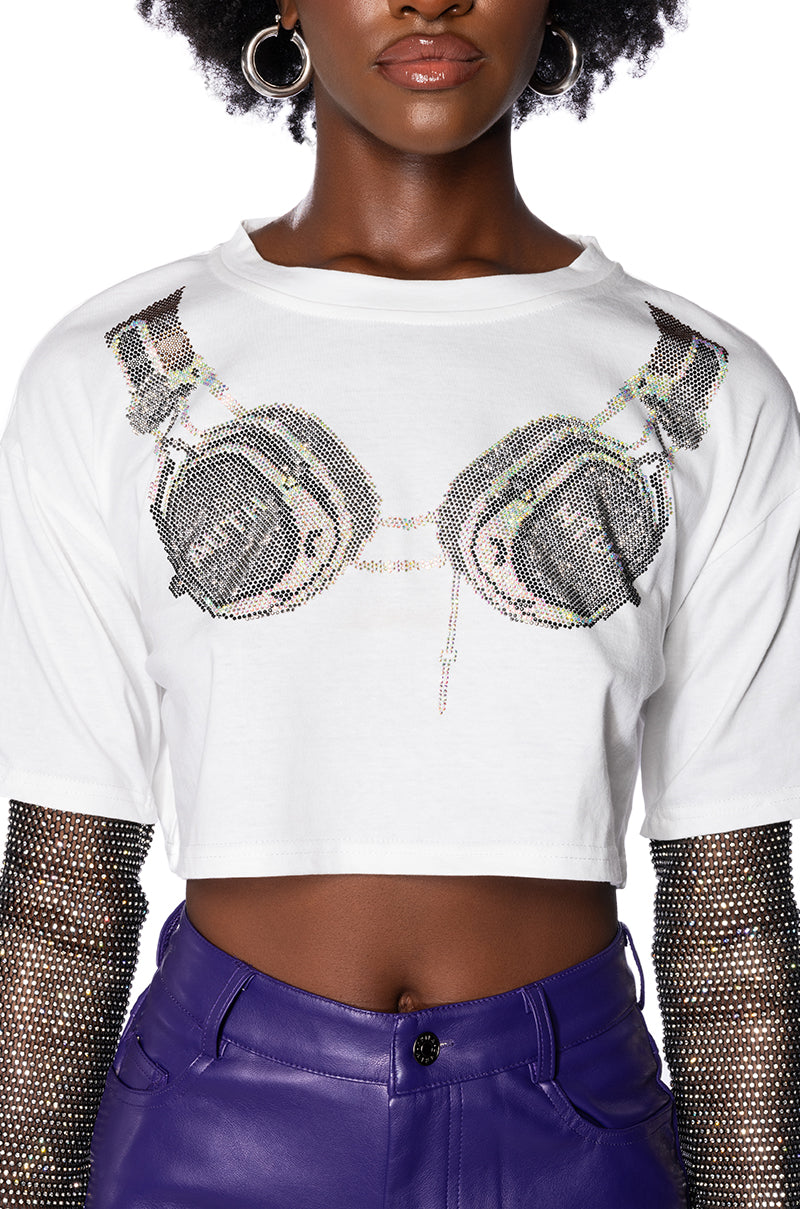 TURN THE BEAT AROUND CROPPED T SHIRT