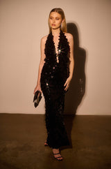 TURNING HEADS SEQUIN HALTER MAXI DRESS
