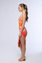 TUTTI FRUTTI RUCHED MIDI DRESS