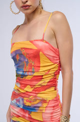 TUTTI FRUTTI RUCHED MIDI DRESS