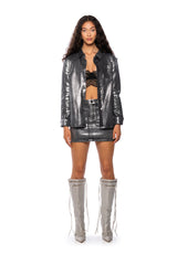TWILIGHT HOUR FOIL EFFECT DENIM SKIRT