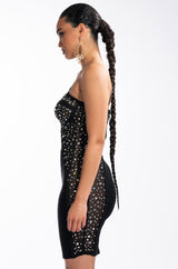 TWO FACE BANDAGE MINI DRESS WITH MESH DETAIL