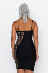 TWO FACE BANDAGE MINI DRESS WITH MESH DETAIL