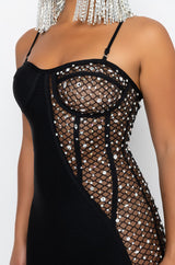 TWO FACE BANDAGE MINI DRESS WITH MESH DETAIL