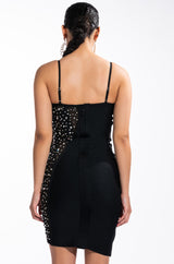 TWO FACE BANDAGE MINI DRESS WITH MESH DETAIL