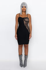 TWO FACE BANDAGE MINI DRESS WITH MESH DETAIL
