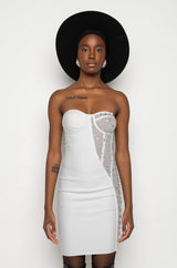 TWO FACE BANDAGE MINI DRESS WITH MESH DETAIL