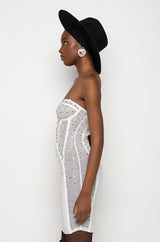TWO FACE BANDAGE MINI DRESS WITH MESH DETAIL