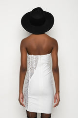 TWO FACE BANDAGE MINI DRESS WITH MESH DETAIL