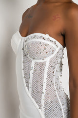 TWO FACE BANDAGE MINI DRESS WITH MESH DETAIL