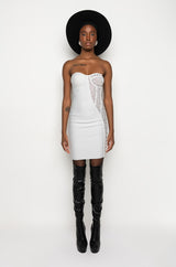 TWO FACE BANDAGE MINI DRESS WITH MESH DETAIL