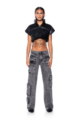 ULTRA CROP PU VEST WITH PULL STRINGS