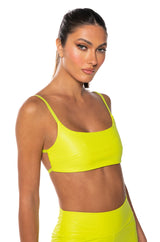 ULTRA LUX FAUX LEATHER BRALETTE IN LIME GREEN