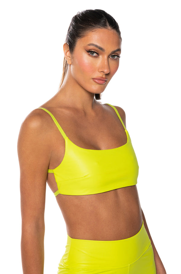 ULTRA LUX FAUX LEATHER BRALETTE IN LIME GREEN