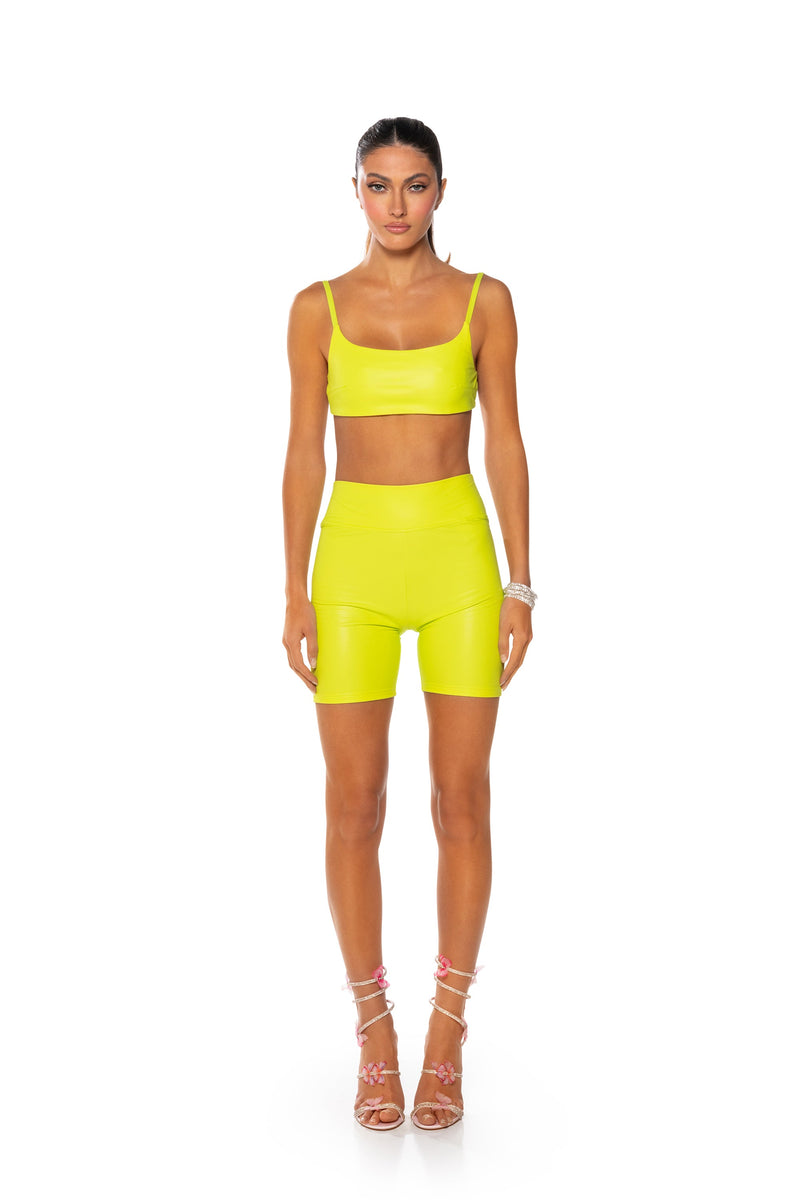 ULTRA LUX FAUX LEATHER BRALETTE IN LIME GREEN
