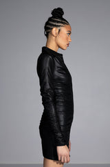 ULTRA LUX FAUX LEATHER BUTTON DOWN MINI DRESS