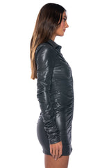 ULTRA LUX FAUX LEATHER BUTTON DOWN MINI DRESS