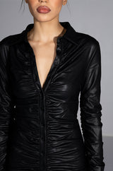 ULTRA LUX FAUX LEATHER BUTTON DOWN MINI DRESS