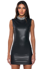 ULTRA LUX FAUX LEATHER MOCK NECK MINI DRESS