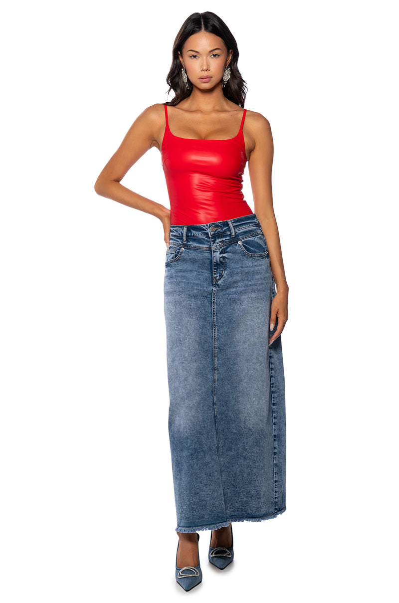 ULTRA STRETCH FAUX LEATHER SQUARE NECK BODYSUIT