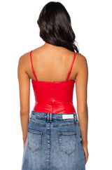 ULTRA STRETCH FAUX LEATHER SQUARE NECK BODYSUIT
