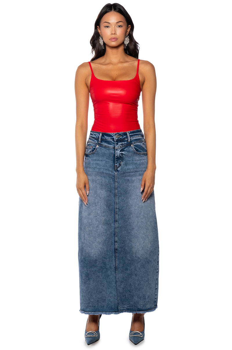 ULTRA STRETCH FAUX LEATHER SQUARE NECK BODYSUIT