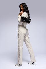 UNBELIEVABLE LACE UP FAUX LEATHER FLARED PANT