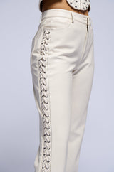 UNBELIEVABLE LACE UP FAUX LEATHER FLARED PANT