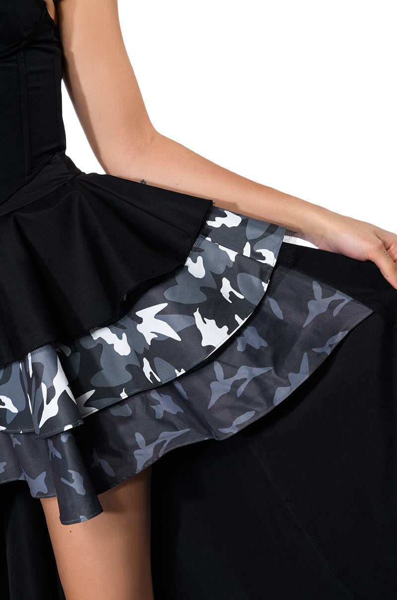 UNBOTHERED HIGH LOW HEM RUFFLE MAXI SKIRT