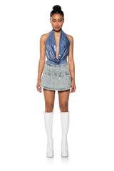 UNDER THE LIGHTS COWL NECK METALLIC BODYSUIT
