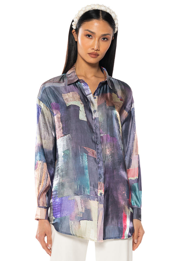 UNDER THE LIGHTS SATIN BUTTON DOWN