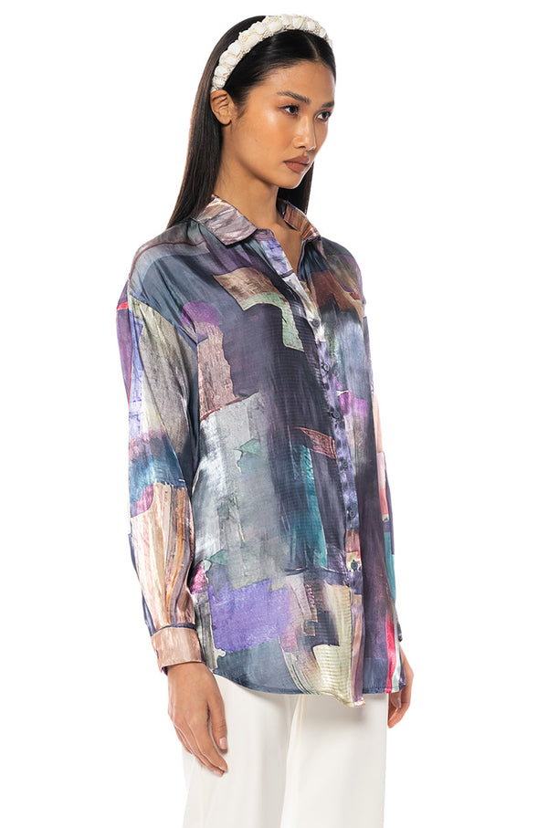 UNDER THE LIGHTS SATIN BUTTON DOWN