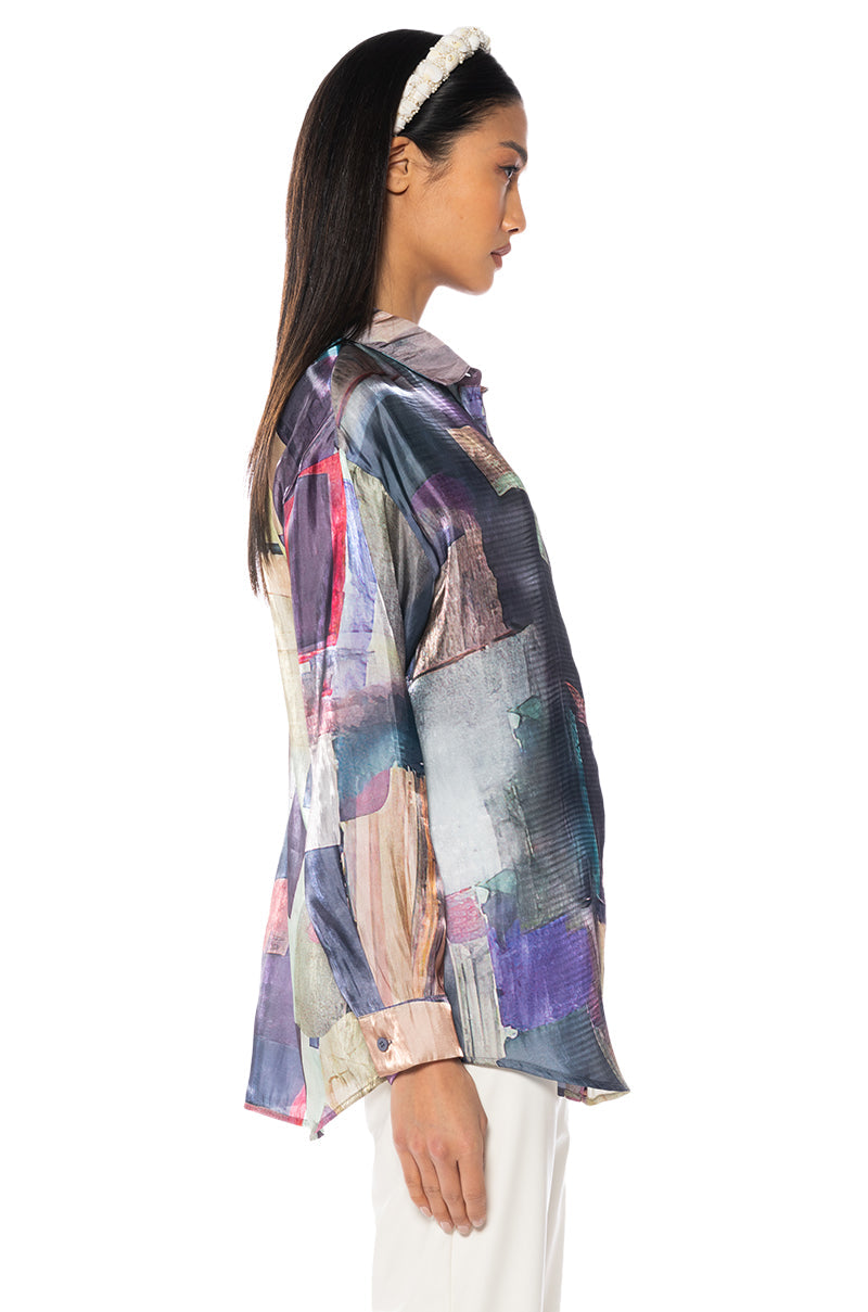 UNDER THE LIGHTS SATIN BUTTON DOWN