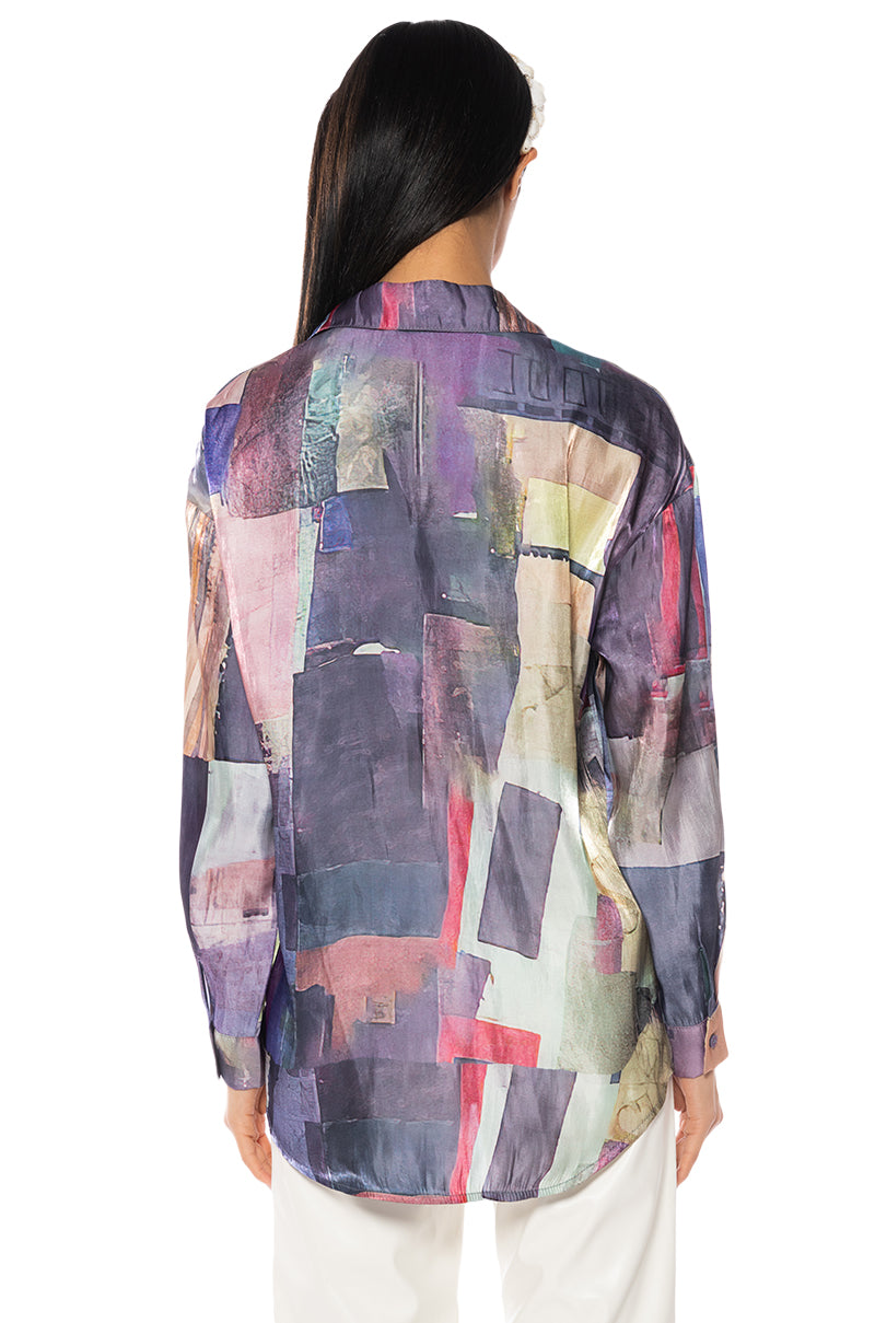 UNDER THE LIGHTS SATIN BUTTON DOWN