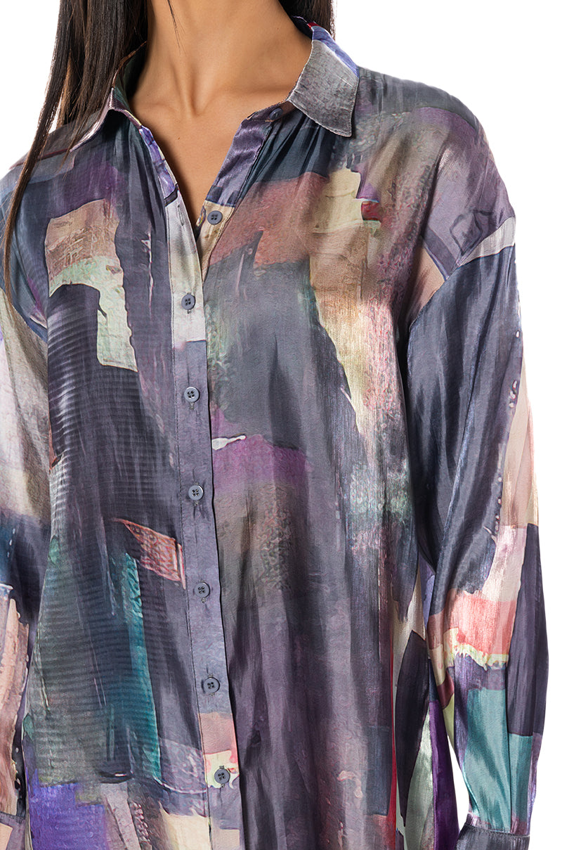 UNDER THE LIGHTS SATIN BUTTON DOWN