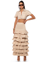 UNDER THE SUN BUTTON UP FLOUNCE CROP TOP