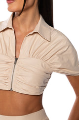 UNDER THE SUN BUTTON UP FLOUNCE CROP TOP