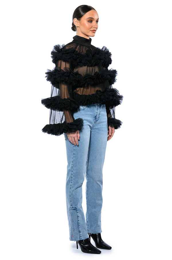 MULTI LAYER RUFFLES STATEMENT TOP