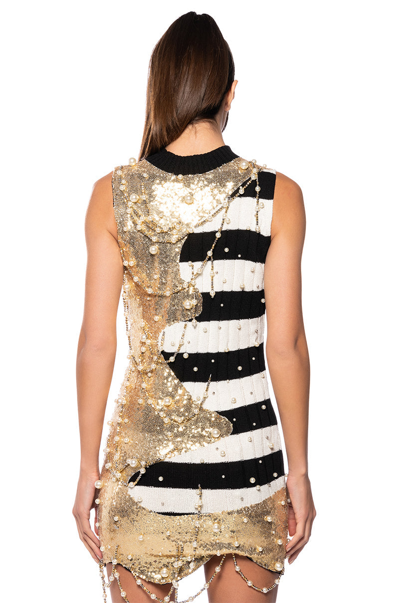 UNLIKE THE OTHERS EMBELLISHED KNIT MINI DRESS